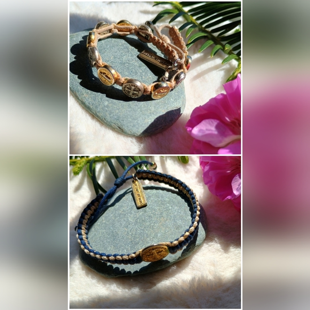 Bundle 2 Catholic Braided Fabric & Religious Charm Bracelets, My Saint, My Hero